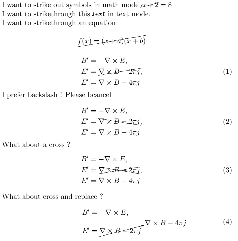 Strike Out Text Or Formula In Latex