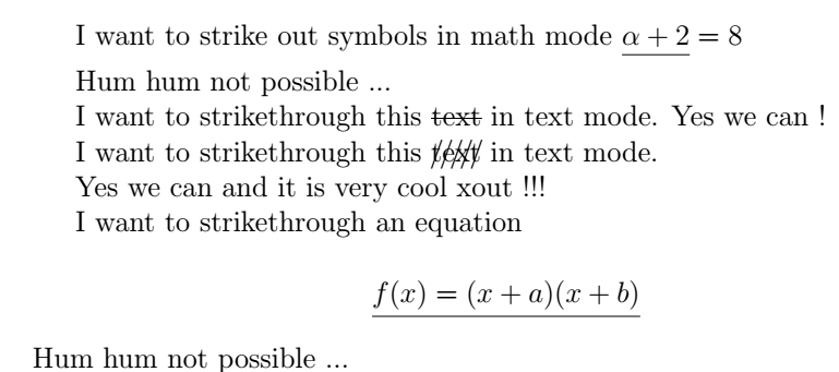 Strike Out Text Or Formula In Latex